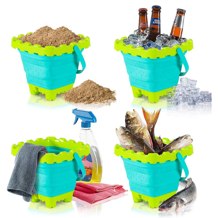 3PCS Collapsible Sand Bucket, 2.7L Portable Silicone Foldable Castle Pails Buckets, Sand Castle Building Kit, Sand Castle Molds Beach Toys, Camping Gear, Foldable Beach Buckets for Travel
