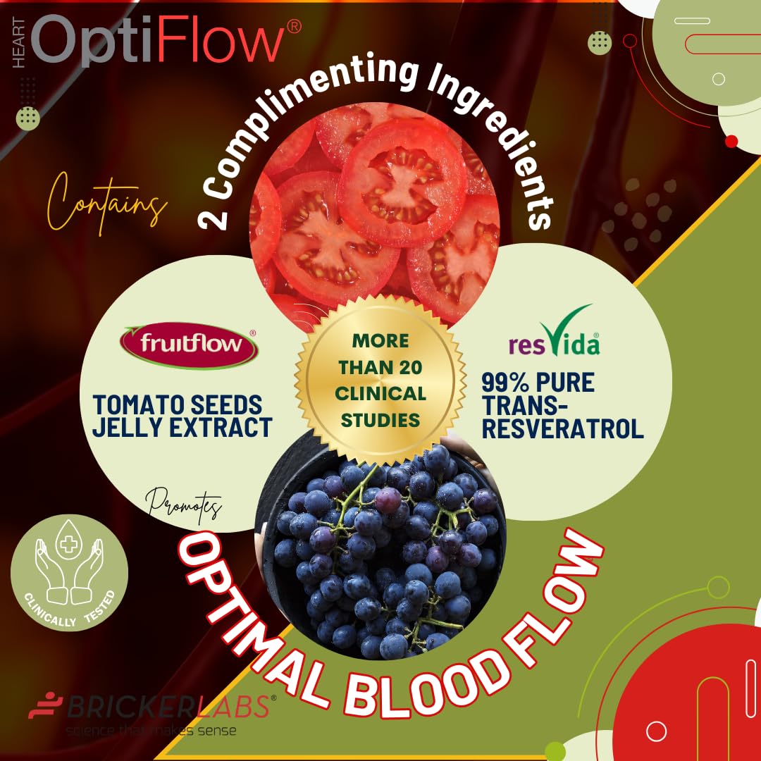 OptiFlow Blood Circulation Vitamins, Naturally Supports Healthy Blood Flow, Contains FruitFlow and resVida Trans resveratrol. Blood Optimizer Supplement, 30 Capsules