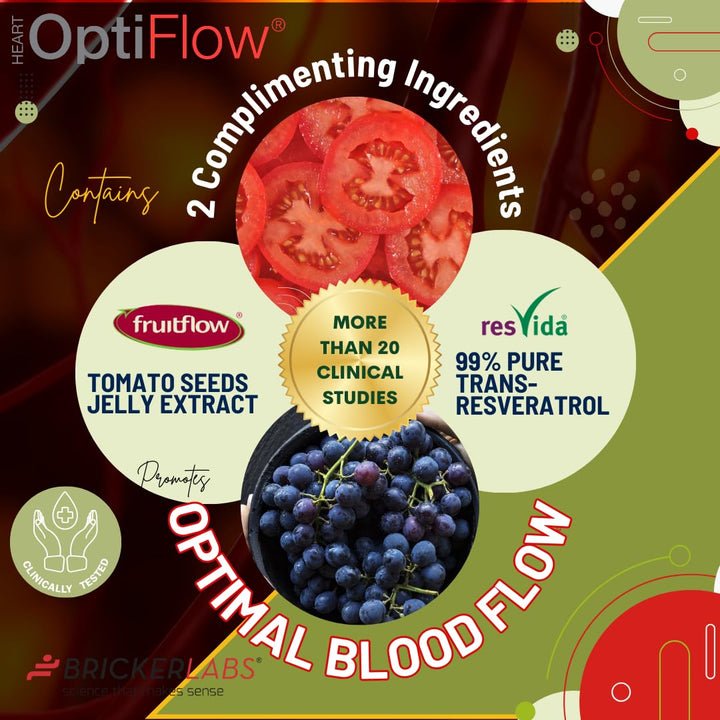 OptiFlow Blood Circulation Vitamins, Naturally Supports Healthy Blood Flow, Contains FruitFlow and resVida Trans resveratrol. Blood Optimizer Supplement, 30 Capsules