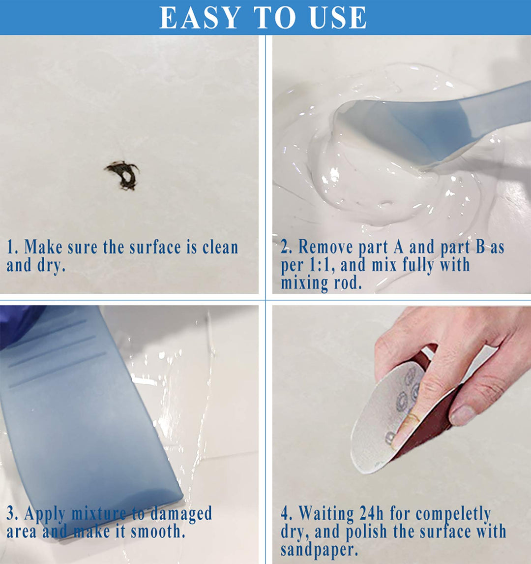 Bathtub Repair Kit 5oz White for Repairing Bathtubs, Ceramic Tiles &amp; Acrylic Repair Kit for Porcelain, Fiberglass, Ceramics, Sinks, Porcelain Countertops Cracks, Holes, Scratches
