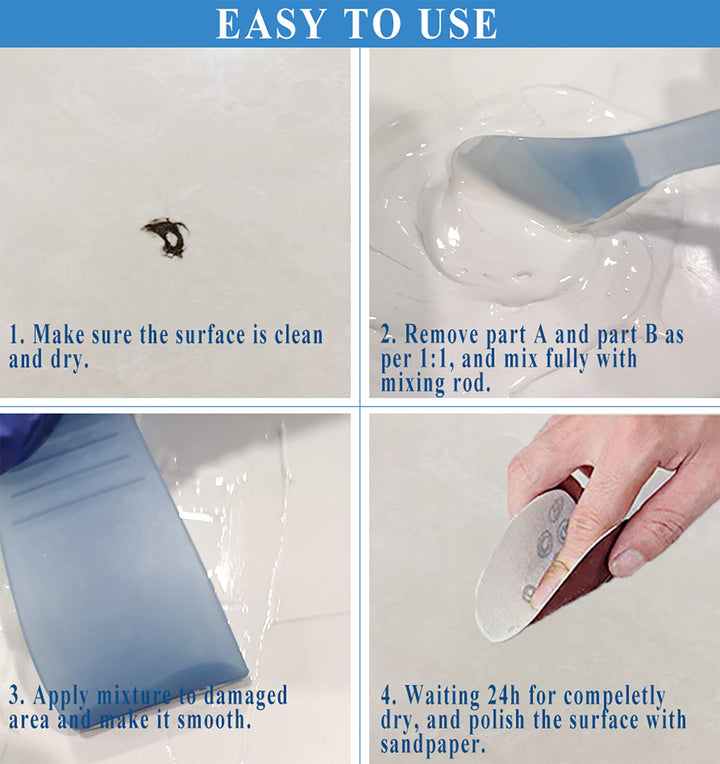 Bathtub Repair Kit 5oz White for Repairing Bathtubs, Ceramic Tiles &amp; Acrylic Repair Kit for Porcelain, Fiberglass, Ceramics, Sinks, Porcelain Countertops Cracks, Holes, Scratches