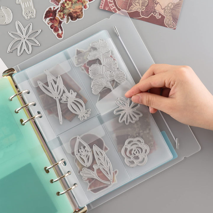 10 Sheet Binder Pockets Inserts with four pockets A5 Size 6 Hole Binder Folder for Dies and Stamps Storage,Waterproof PVC Clear Bags Protectors for Cutting Dies Stencil Album Stamp Crafts