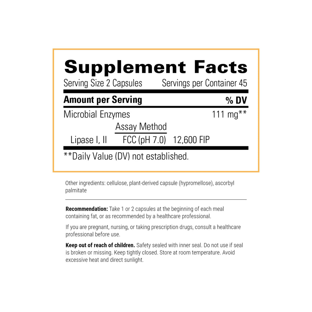 Lipase Concentrate-HP-Gut Enzyme Supplement for Men and Women to Support The Digestion of Fats* - 90 Vegan Capsules