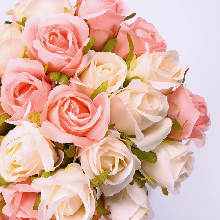 24 Heads Artificial Rose Flowers Bouquet Silk Flower Roses with Stems Home Bridal Wedding Party Festival Decor (2 Packs Champagne and Pink)