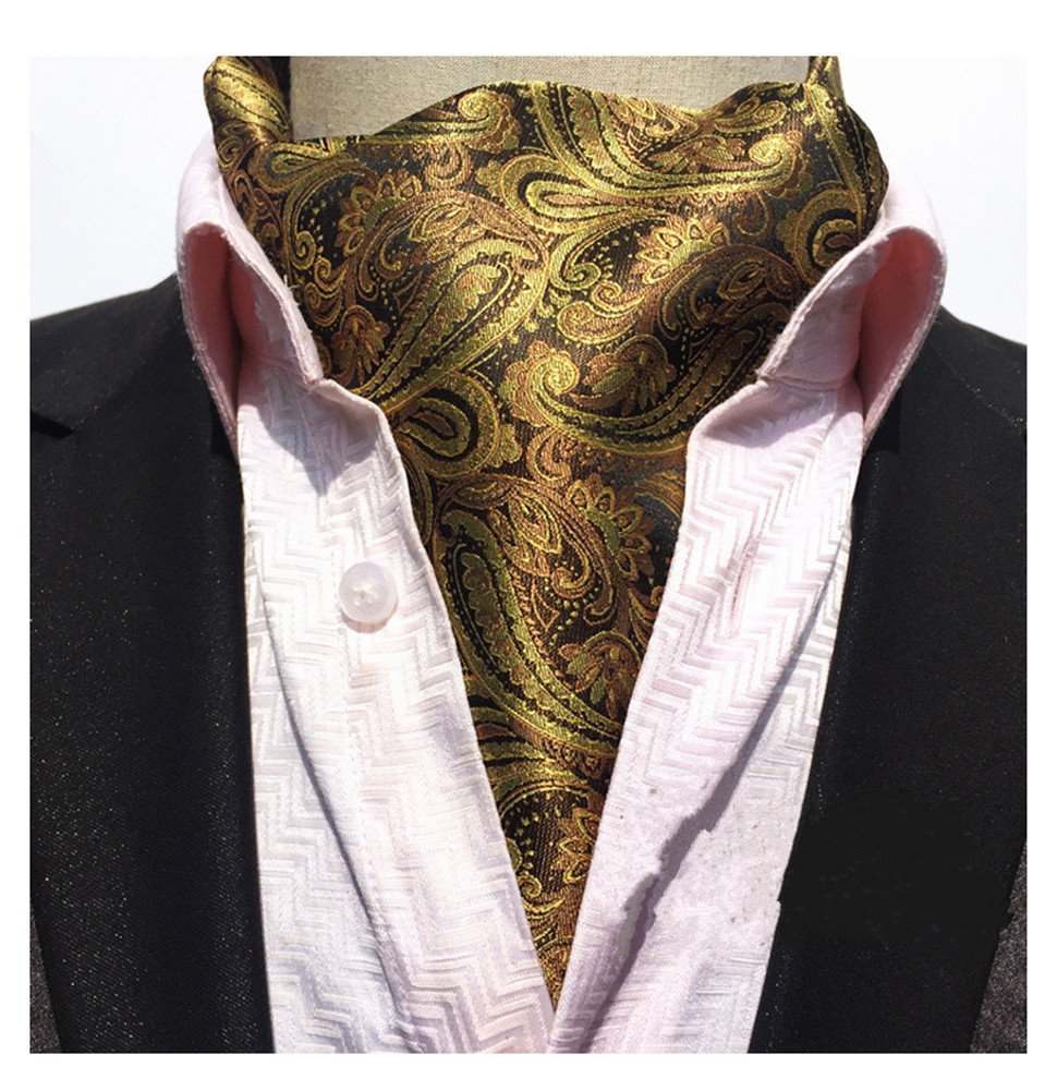 Men Gold Floral 100% Silk Jacquard Woven Self Cravat Tie Formal Ascot 06