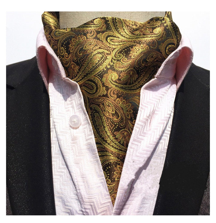 Men Gold Floral 100% Silk Jacquard Woven Self Cravat Tie Formal Ascot 06