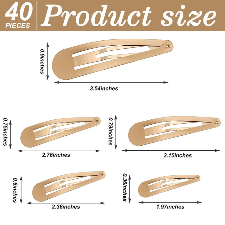 40 Pieces Large Metal Snap Hair Clips Non-slip Hair Barrettes Snap Hair Barrettes Hairpins for Girls Women Hair Accessories, 3.5 Inch, 3.1 Inch, 2.8 Inch, 2.4 Inch, 2 Inch, Multiple Sizes (Golden)