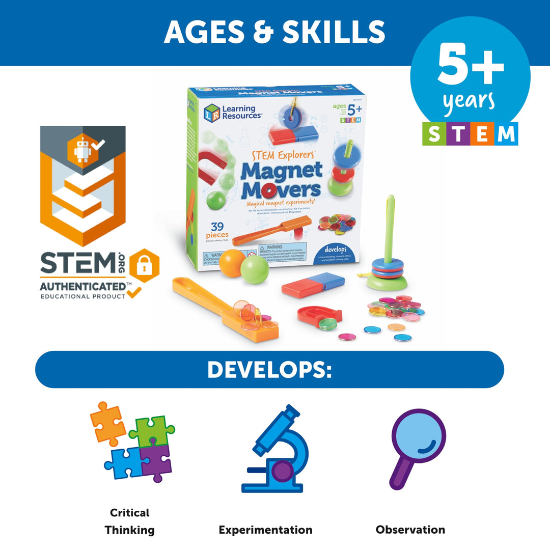 STEM Explorers -Ages 5+, Magnet Movers, Critical Thinking Skills, STEM Certified Toys, Magnets Kids,Magnet Set,Back to School Supplies,39 Pieces