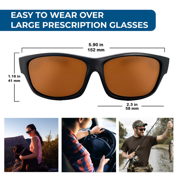 Fit Over Polarized Sunglasses Driving Clip-on Over Glasses, Solar Shield Sunglasses Over Prescription Glasses