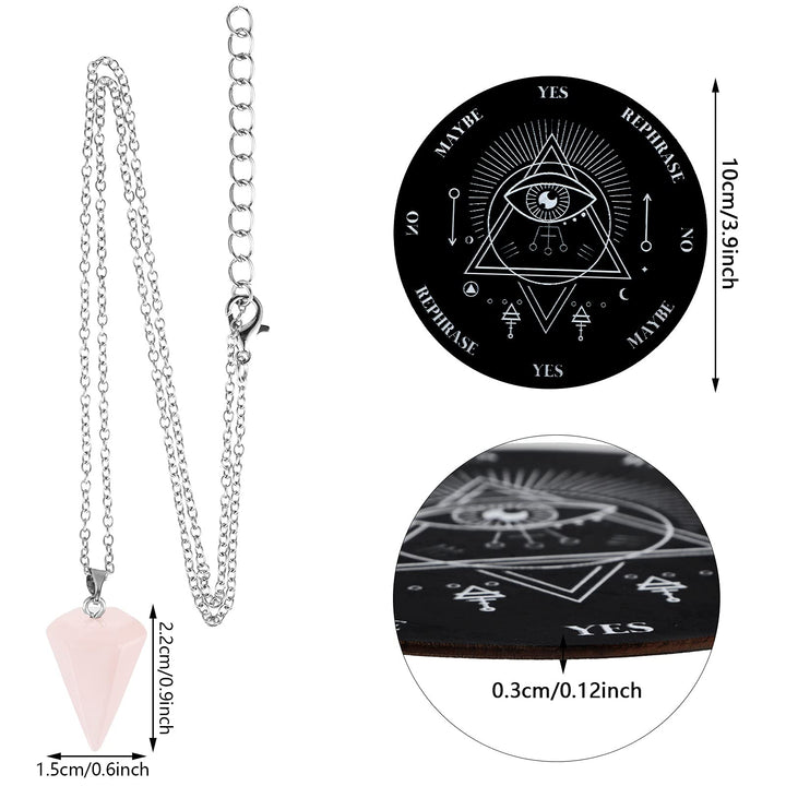 Wooden Pendulum Board Dowsing Divination Pendulum Witchcraft Altar Supplies with Crystal Necklace and Wooden Pendulum Board Metaphysical Message Board Kit, 3.9 Inch(Black)