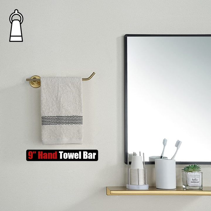 Hand Towel Bar, Brushed Gold Stainless Steel Towel Ring Holder for Bathroom, 9 Inch Wall Mount, TR100-BG
