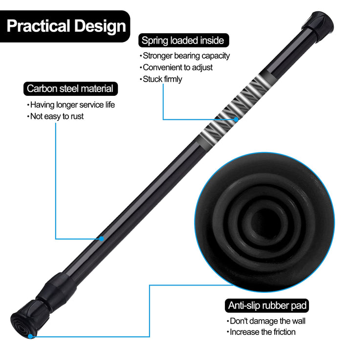 6 Pack Cupboard Bars Adjustable Spring Tension Rods Black Refrigerator Bar Extendable Rod for DIY Projects, 15.7 to 28 Inches