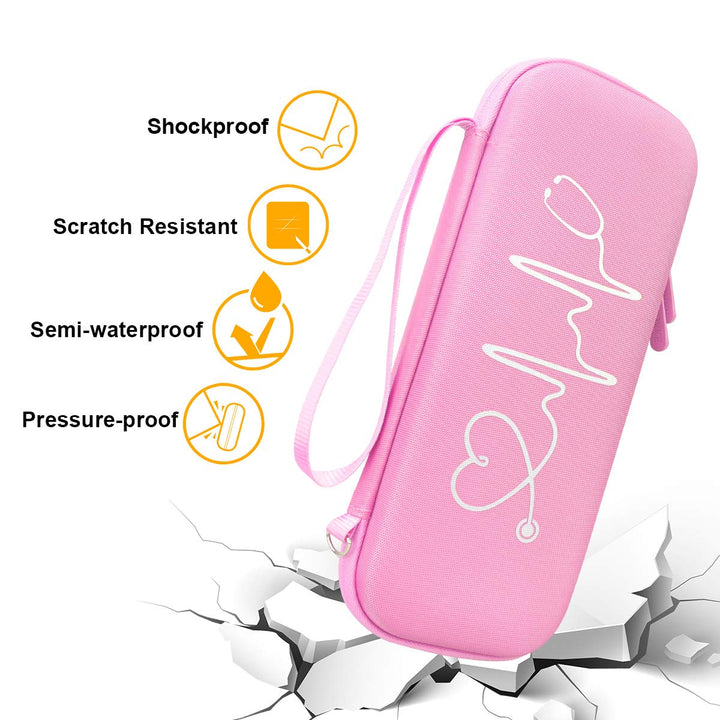 Hard Stethoscope Case for 3M Littmann Classic III, Lightweight II S.E, Cardiology IV Diagnostic, MDF Acoustica Deluxe Stethoscopes - Extra Room for Taylor Percussion Hammer and Penlights, Pink