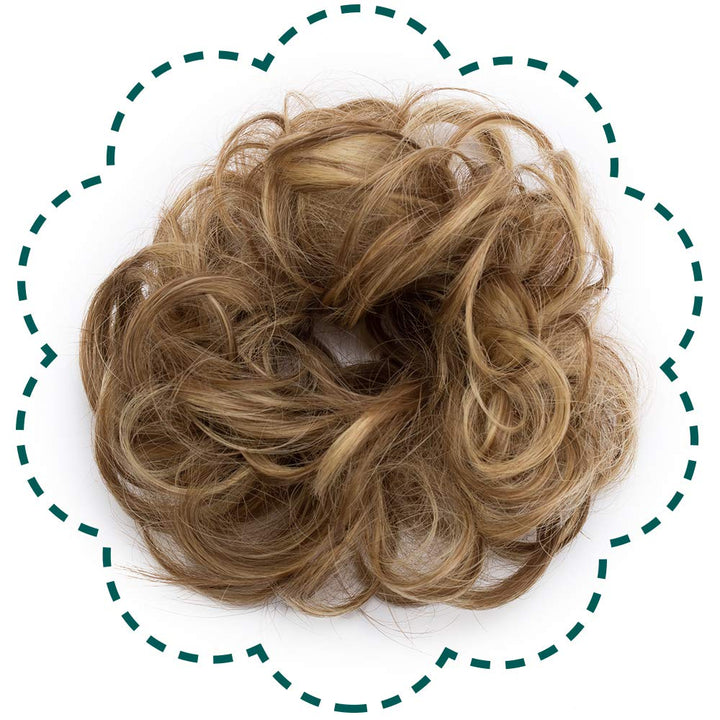 Synthetic Hair Bun Hair Pieces Messy Scrunchy Wavy Scrunchie Updo Elastic Donut Thick Full Wedding Bridal Hairpiece Easy Bun Updos for Women Kids 1pcs 40g #12h24 Light Brown Mix Ash Blonde