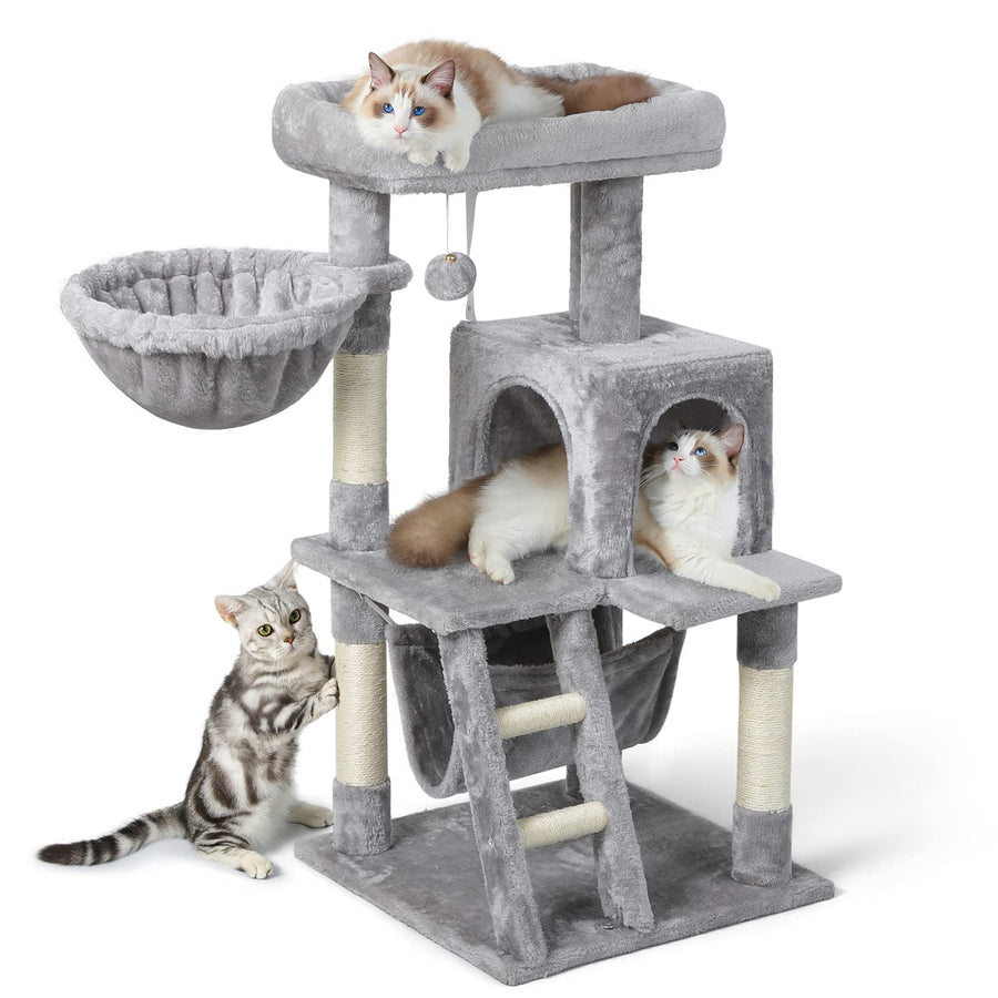 Cat Tree Cat Tower for Indoor Cats, Multi-Level Cat House Condo with Large Perch, Scratching Posts & Hammock, Cat Climbing Stand with Toy for Small Cats Kittens Play Rest, 39 Tall, Gray