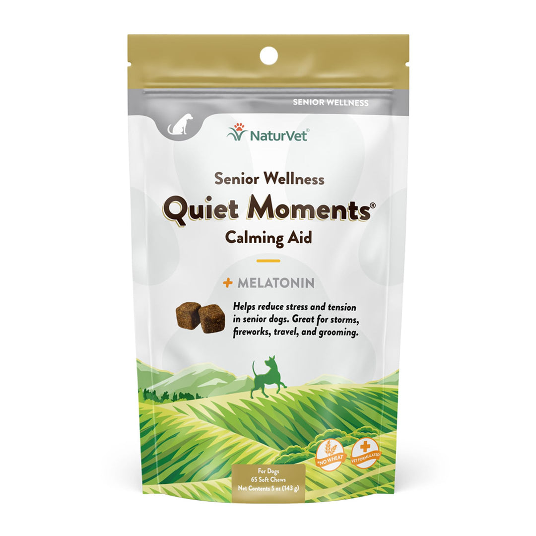 Quiet Moments Calming Aid Dog Supplement, Helps Promote Relaxation, Reduce Stress, Storm Anxiety, Motion Sickness for Dogs (Quiet Moments Senior Wellness, 65 Soft Chews)