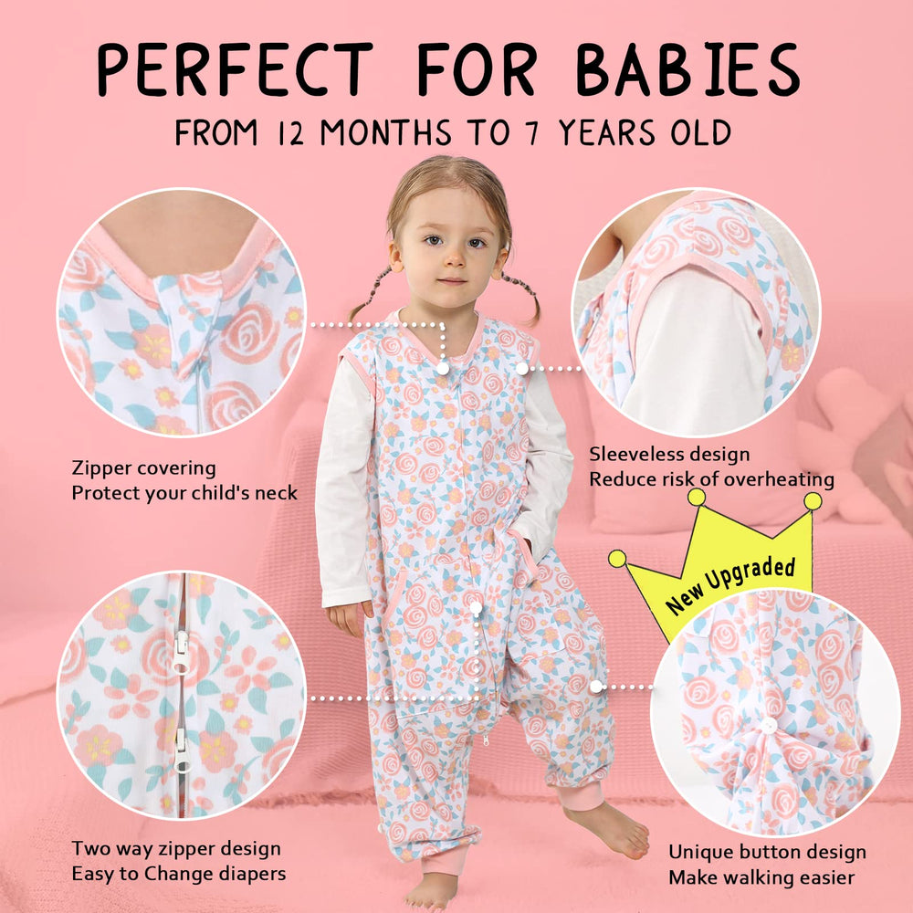 Toddler Sleep Sack, Sleep Sack 2t-3t, Sleep Sack Baby Wearable Blanket, Sleeping Bag Toddler Baby Sleep Sacks with Feet, Sleeveless Soft Toddler Sleeping Sack Rose