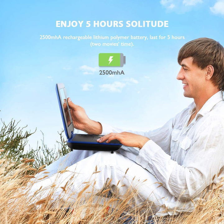 11.5 Portable DVD Player with SD Card/USB Port, 5 Hour Rechargeable Battery, 9.5 Eye-Protective Screen, Support AV-in/Out, Region Free, Blue