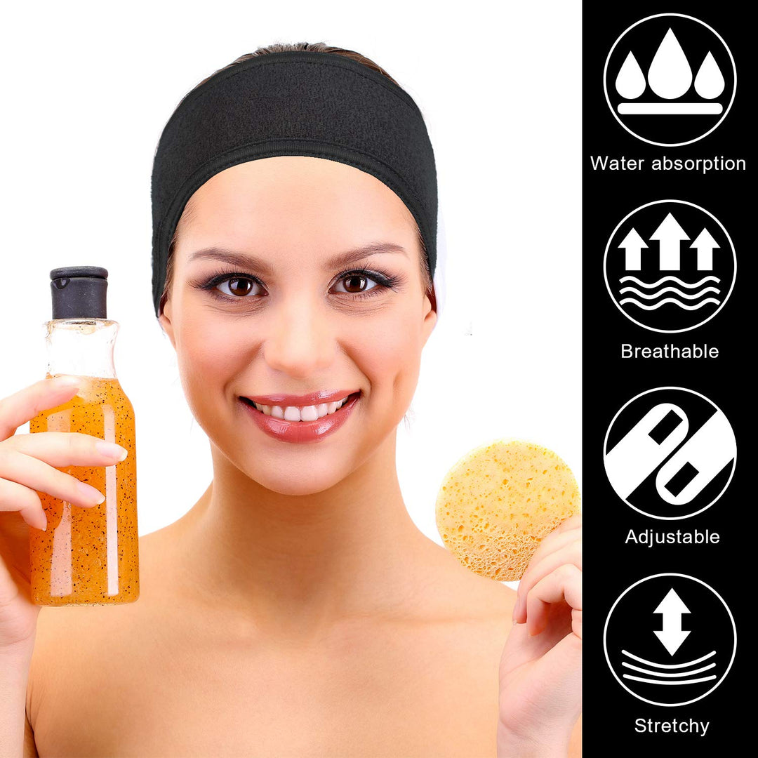 Spa Facial Headband Make Up Wrap Head Terry Cloth Headband Adjustable Towel for Face Washing, Shower, 3 Pieces (White, Black, Pink)