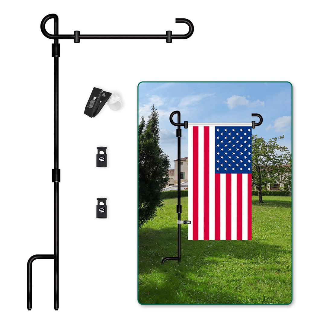 Garden Flag Stand, Premium Yard Flag Pole Holder (35.4&#39;&#39;×16.4&#39;&#39;) Metal Powder-Coated Weather-Proof Paint With One Tiger Clip And Two Spring Stoppers Without Flag, Black