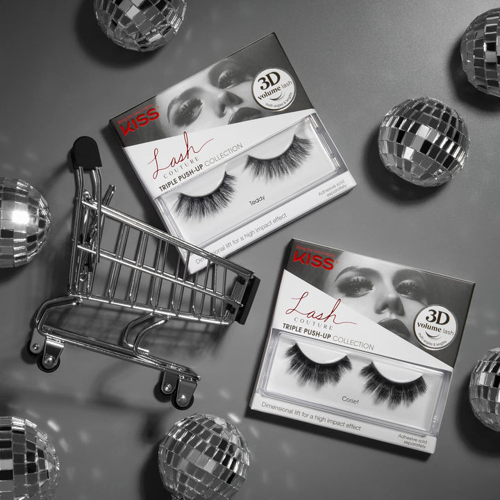 Lash Couture Triple Push Up Collection, 3D Volume False Eyelashes with Triple Design Technology, Multi-Angles &amp; Lengths, Cruelty-Free, Contact Lens Friendly, and Reusable, Style Corset, 1 Pair