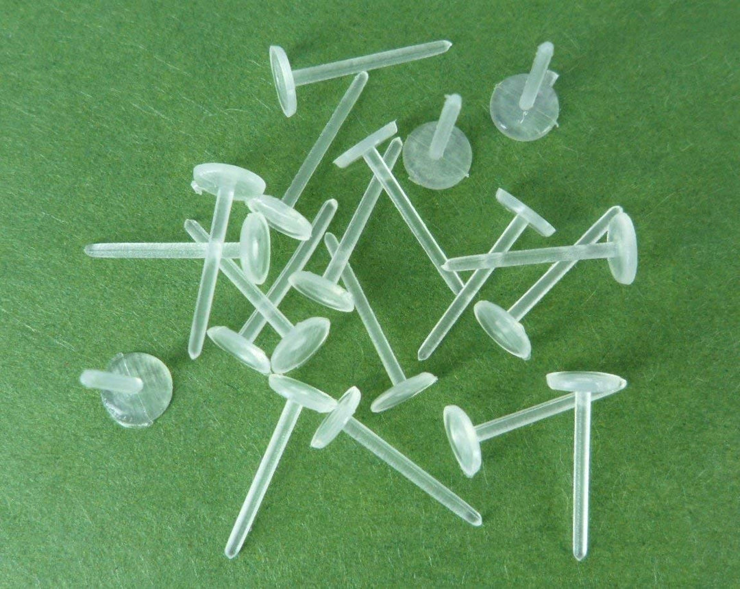 100 Pcs (50 Pairs) 100 of PVC Earrings Post Stud with 100 of Earnut Stopper Invisible Plastic Blank (5mm, Flat)
