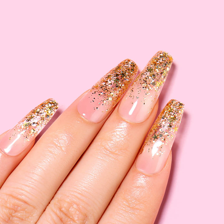 Soak Off U V LED Clear Glitter Gel Nail Polish - Golden Superstar Glitter (062) 10ml