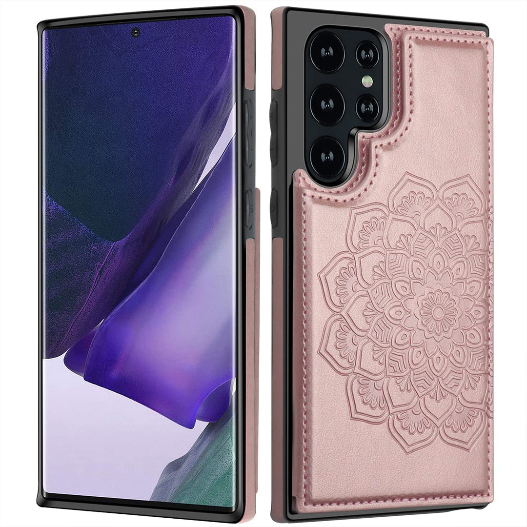MMHUO for Samsung S22 Ultra Case With Card Holder,Flowe
