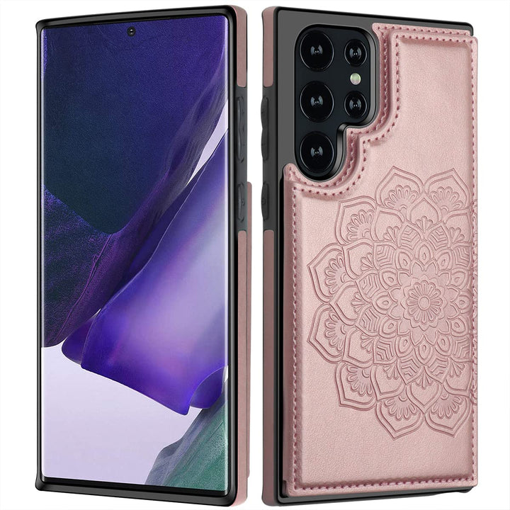 MMHUO for Samsung S22 Ultra Case With Card Holder,Flowe