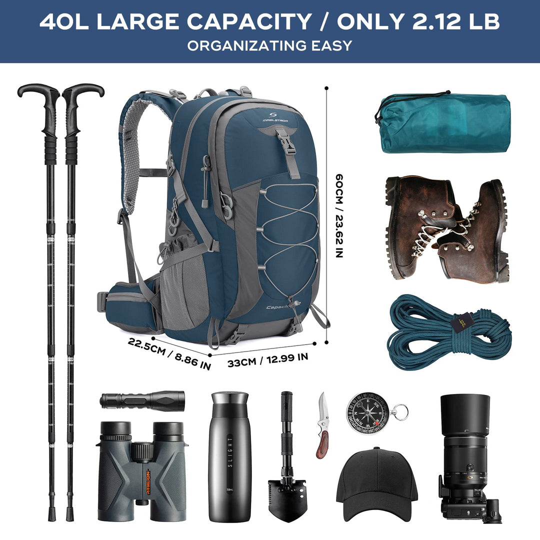 Hiking Backpack,Camping Backpack,40L Waterproof Hiking Daypack with Rain Cover,Lightweight Travel Backpack,Blue