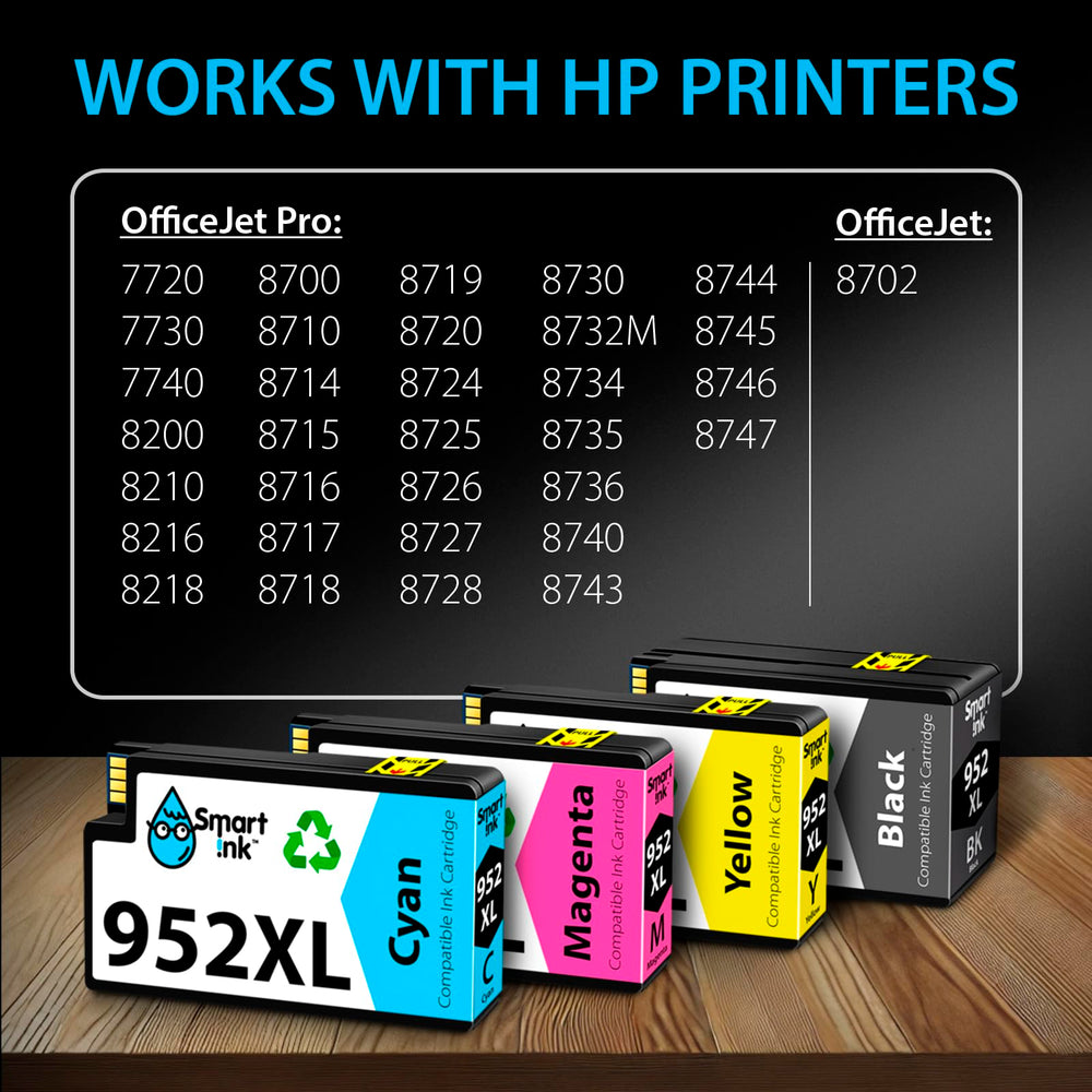 Compatible Ink Cartridge Replacement for HP 952XL 952 XL (4 Combo Pack) to use with OfficeJet Pro 8710 8720 7740 8210 8715 7720 8702 8725 8740 8730 8700 8200 (Black, Cyan, Magenta, Yellow)