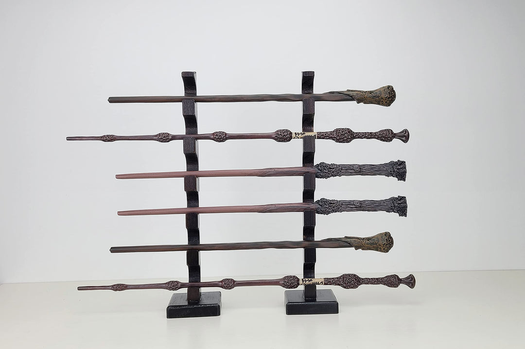 Wizard Wand Stand Display - 6 Tiered Wood Magic Wand Holder for Table Display, Holds Six Wands