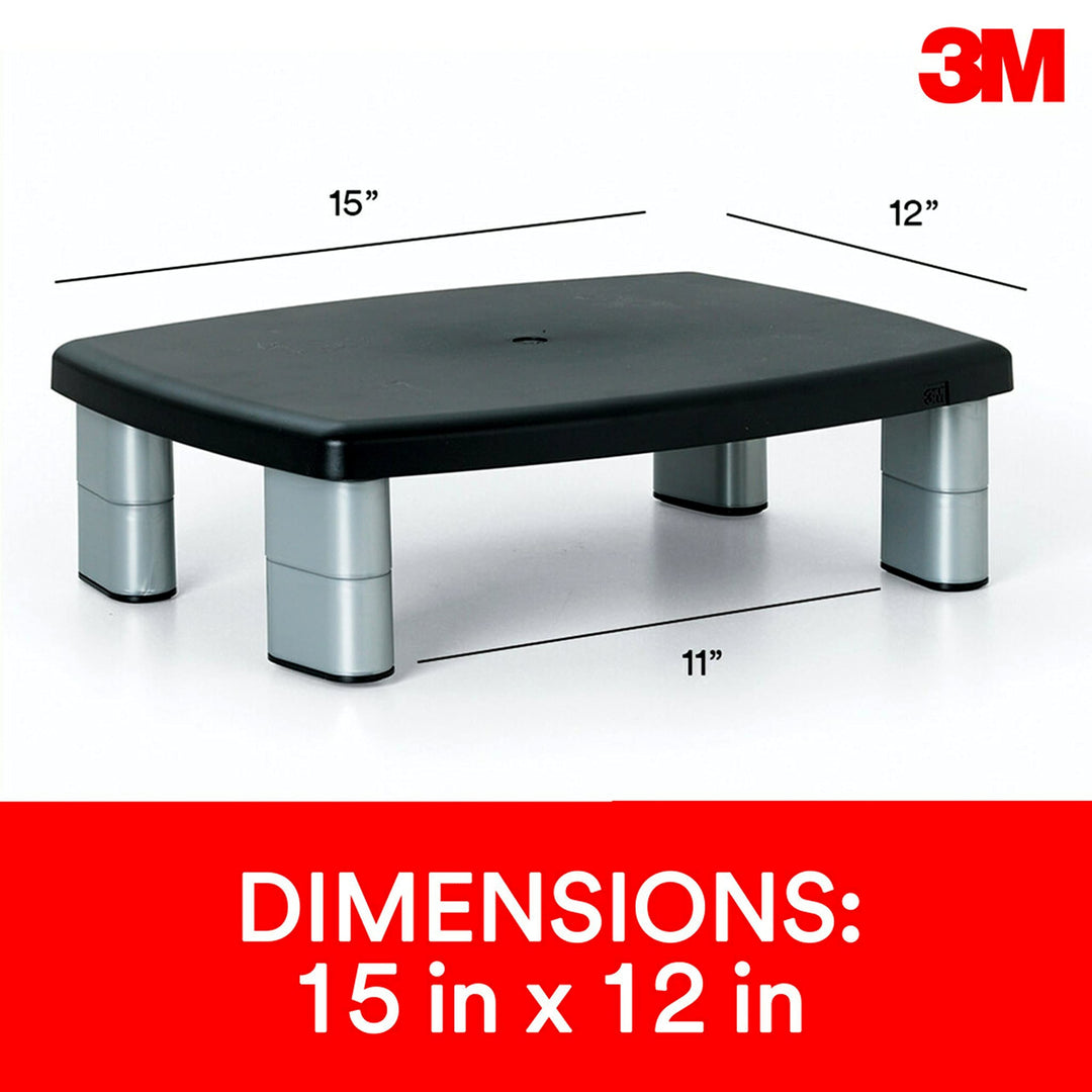 3M Adjustable Monitor Stand Riser, Three Leg Segments Simply Adjust Height, Sturdy Platform Holds Up to 80 lbs for Monitors, Laptops, and Printers, Space for Storage Underneath, Silver/Black (MS80B)