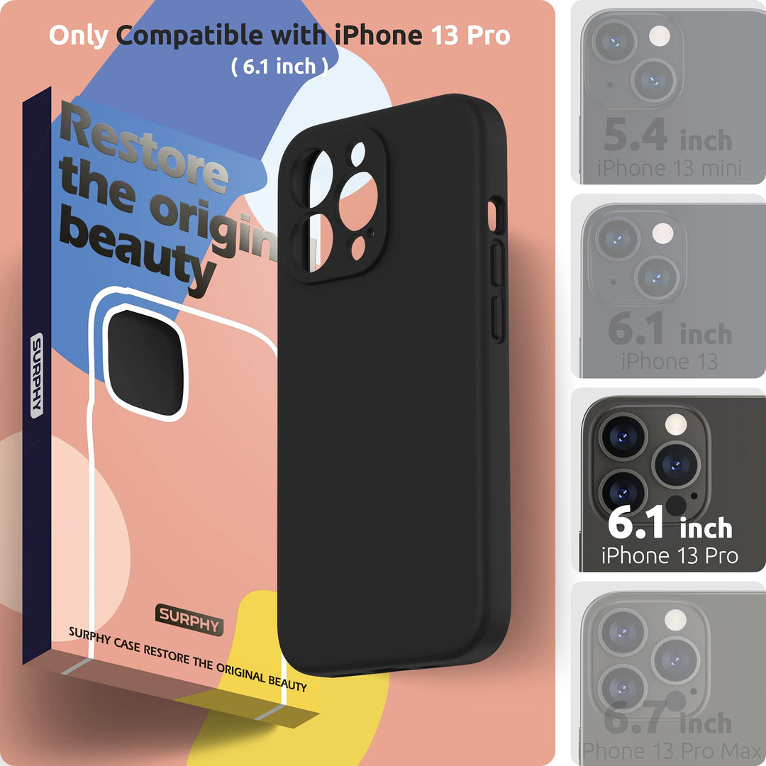 Compatible with iPhone 13 Pro Case with Screen Protector, (Camera Protection + Soft Microfiber Lining) Liquid Silicone Phone Case 6.1 inch 2021, Black