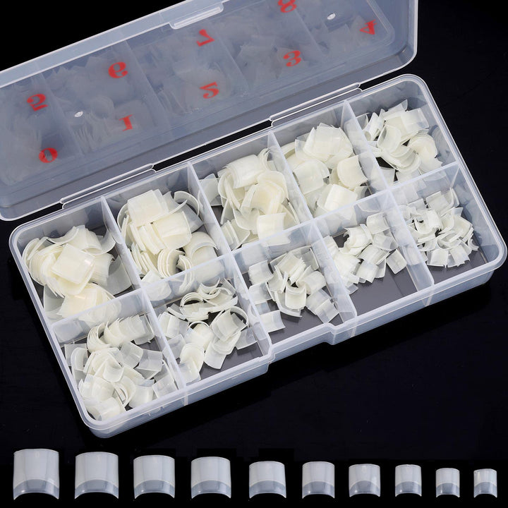 Short Acrylic Nail Tips 500PCS Square Nails Half Cover French False Nails (Natural)