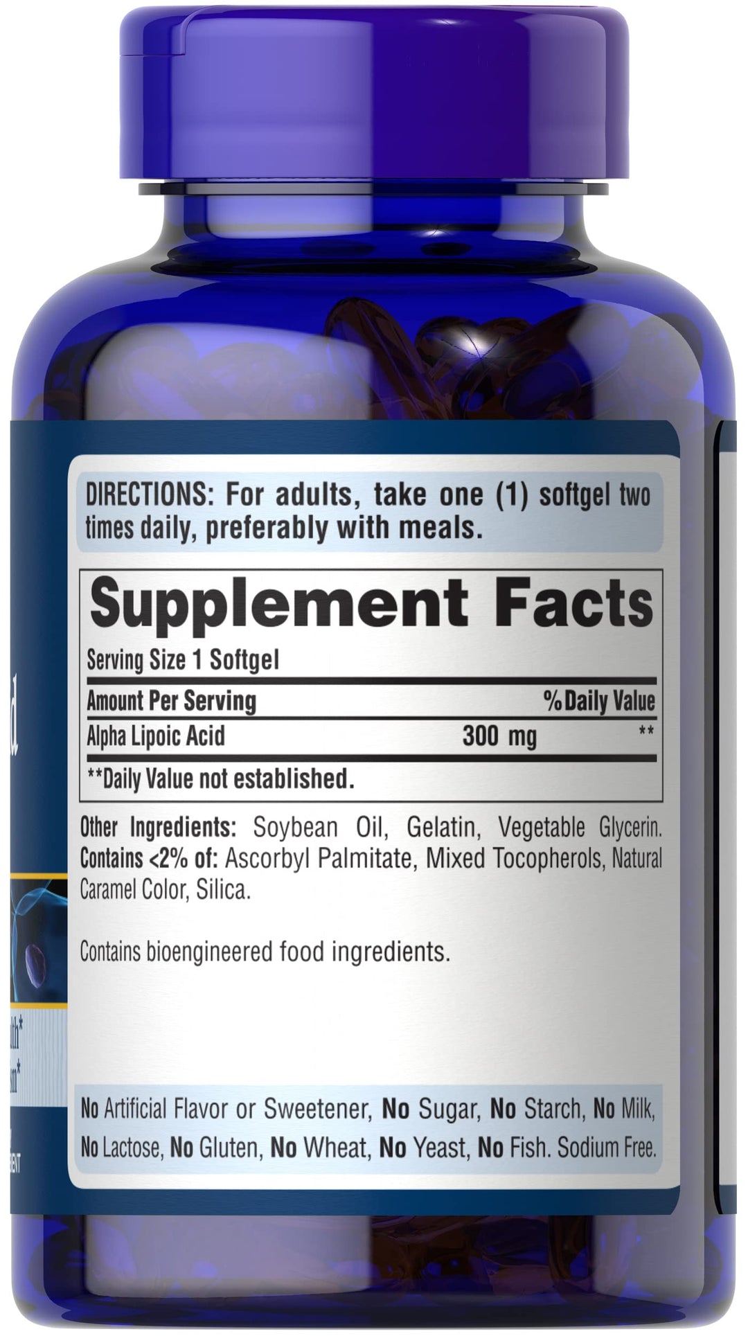 Puritan&#39;s Pride Alpha Lipoic Acid 300mg, Dietary Supplement for Antioxidant Health, Sugar, and Energy Metabolism Support, 4 Month Supply, 120 Rapid Release Softgels