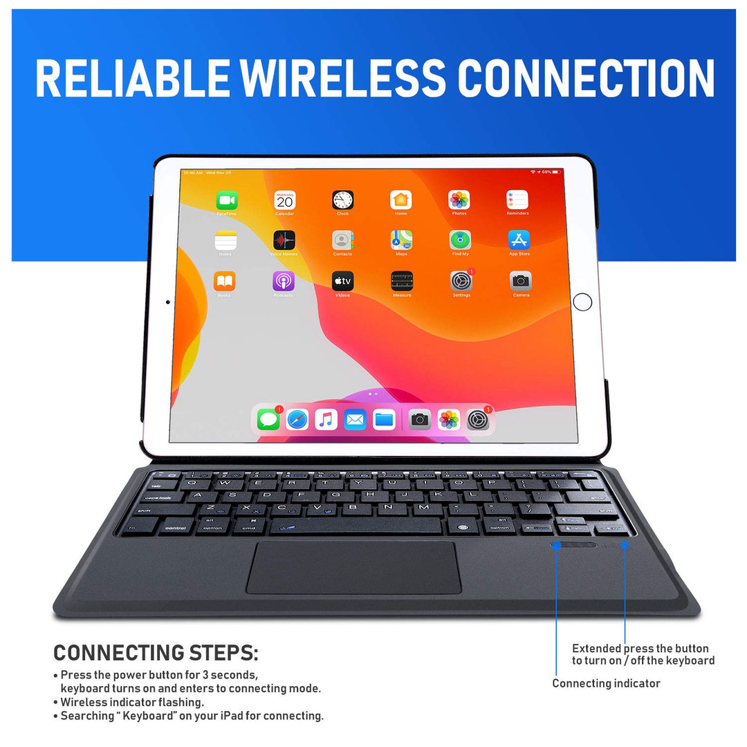 Keyboard Case for 2021 New iPad 9th Generation 10.2 inch / 8th 2020 / iPad 7th Gen 2019 / iPad Air 3rd Gen/iPad Pro 10.5 2017 – Stable Touchpad Function -10.2/10.5- Black