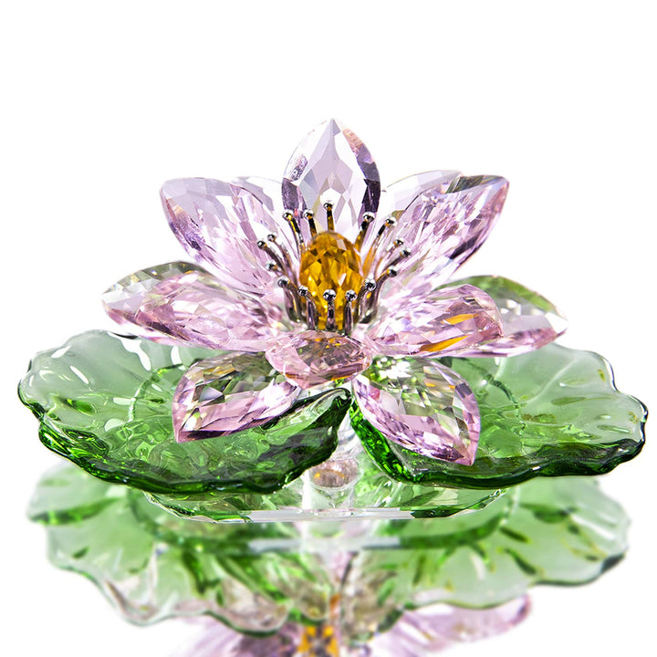 H&amp;D HYALINE &amp; DORA Pink Sparkle Crystal Hue Reflection Crystal Lotus Flower,Glass Home Decor for Feng Shui,Gift Boxed