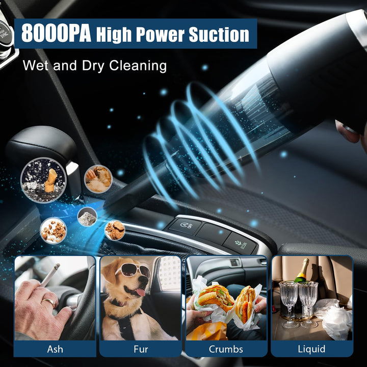 Portable Car Vacuum Cleaner - High Power 8000PA Suction, 15Ft Corded Handheld Whole Car Detailing Vacuum with Multi-nozzles and Air Blower for Wet, Dry, Pet Hair for 12v
