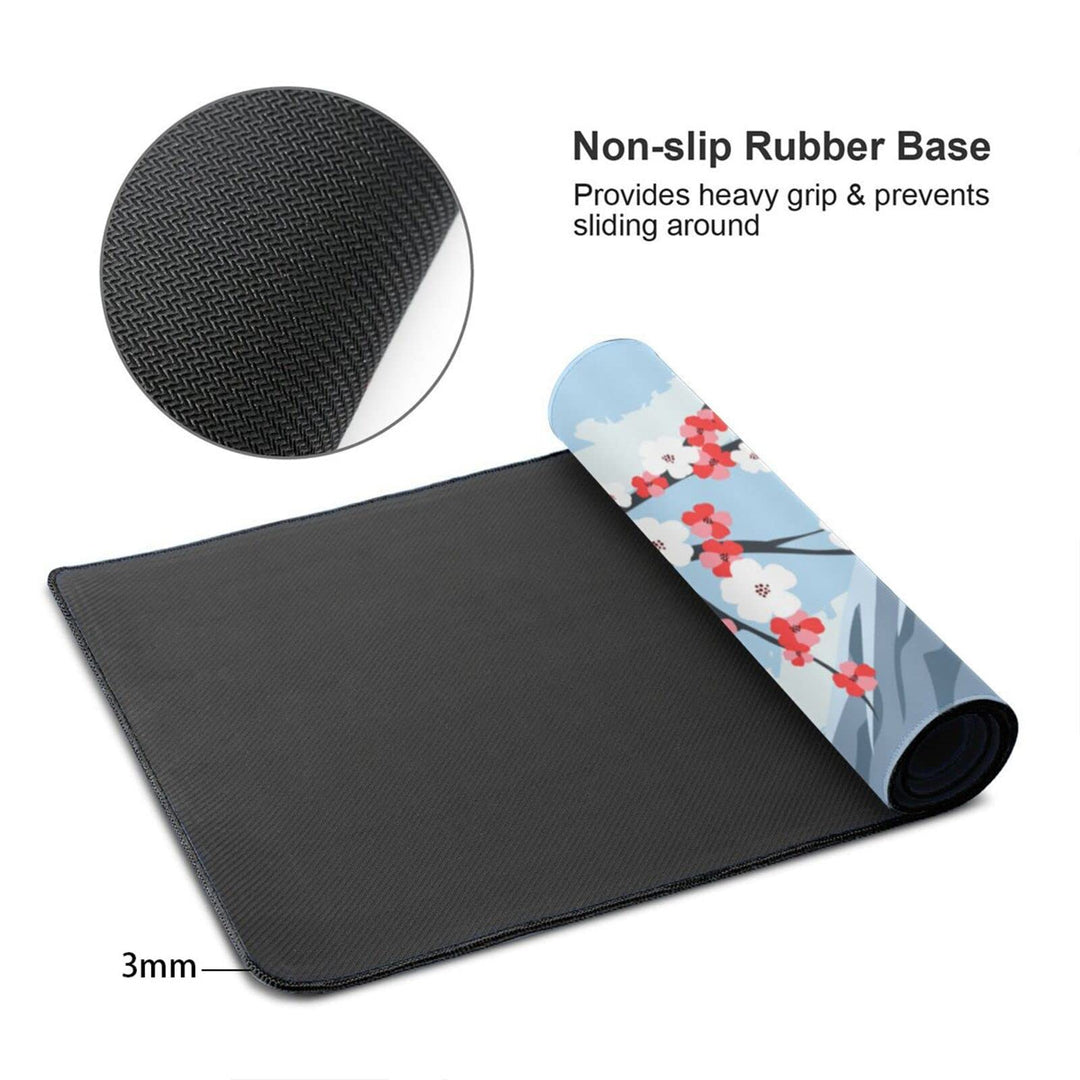 Japanese Cherry Blossom Gaming Mouse Pad XL, Extended Large Full Desk Mousepad 31.5 X 11.8 Inch, Waterproof Big Mouse Pad Edge, Non-Slip Long Keyboard Mat Office &amp; Home , Blue Mouse Pad