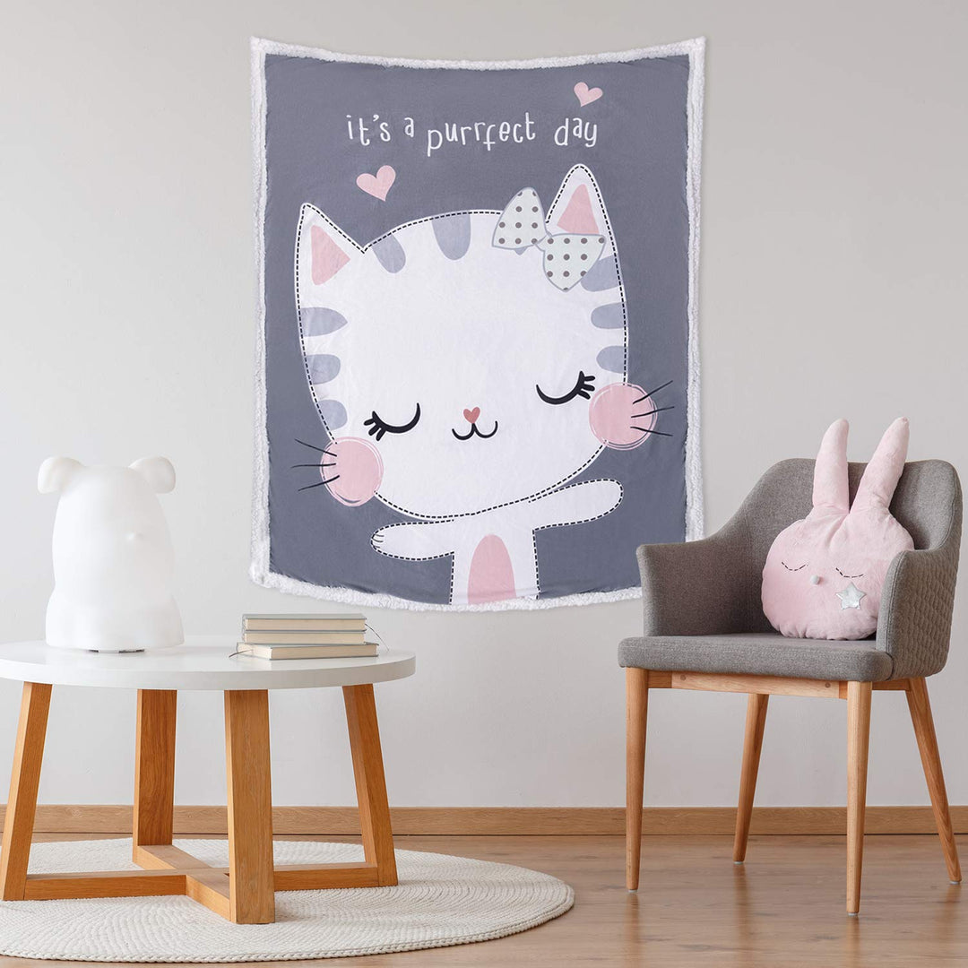 Baby Blanket for Girls and Boys - Grey Cat 30”x40” - Animal Print - Premium Minky Fleece with Sherpa Throw - Soft, Plush, Warm - Perfect for Couch, Bed, Sofa