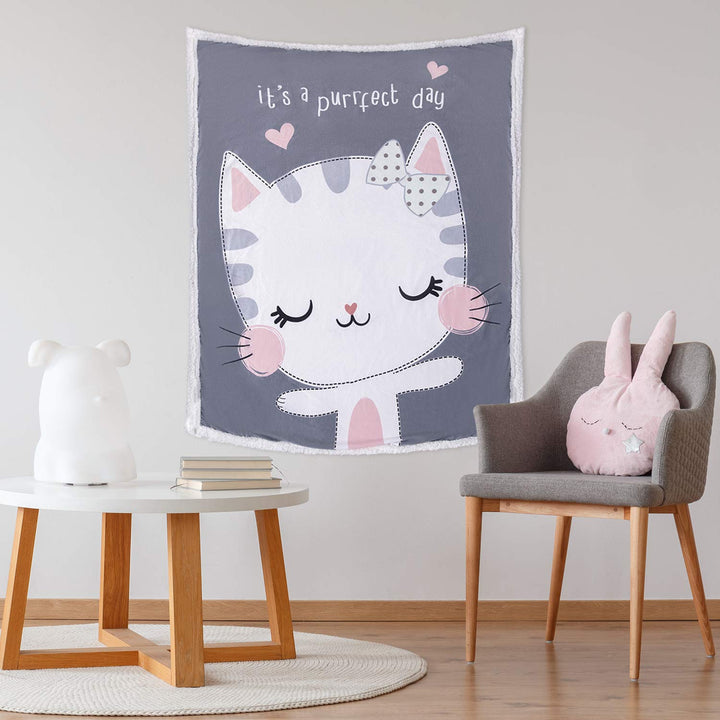 Baby Blanket for Girls and Boys - Grey Cat 30”x40” - Animal Print - Premium Minky Fleece with Sherpa Throw - Soft, Plush, Warm - Perfect for Couch, Bed, Sofa
