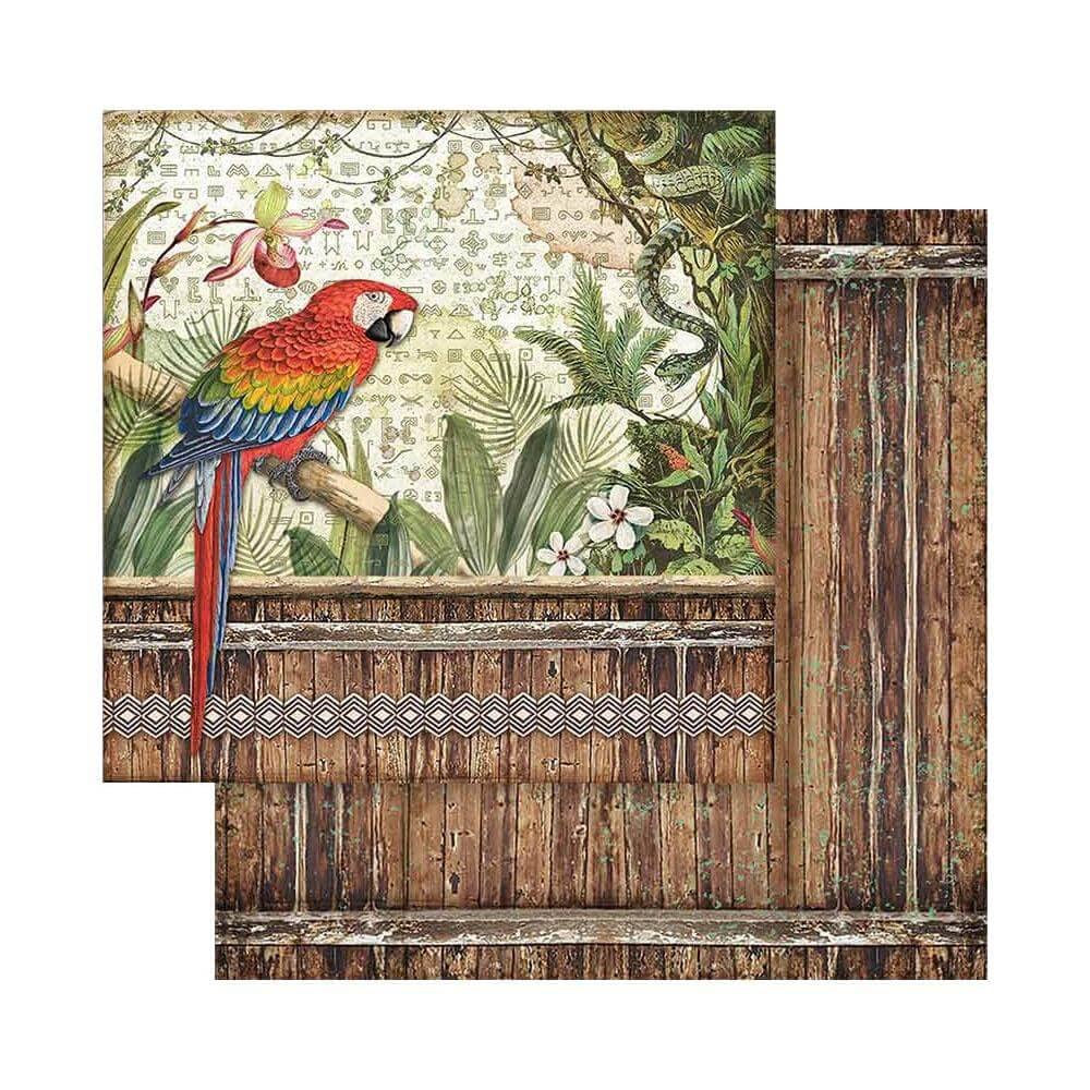 Mini Scrapbooking Pad-Double Sided Sheets-Amazonia, Paper, Wooden, 8 x 8 inches v