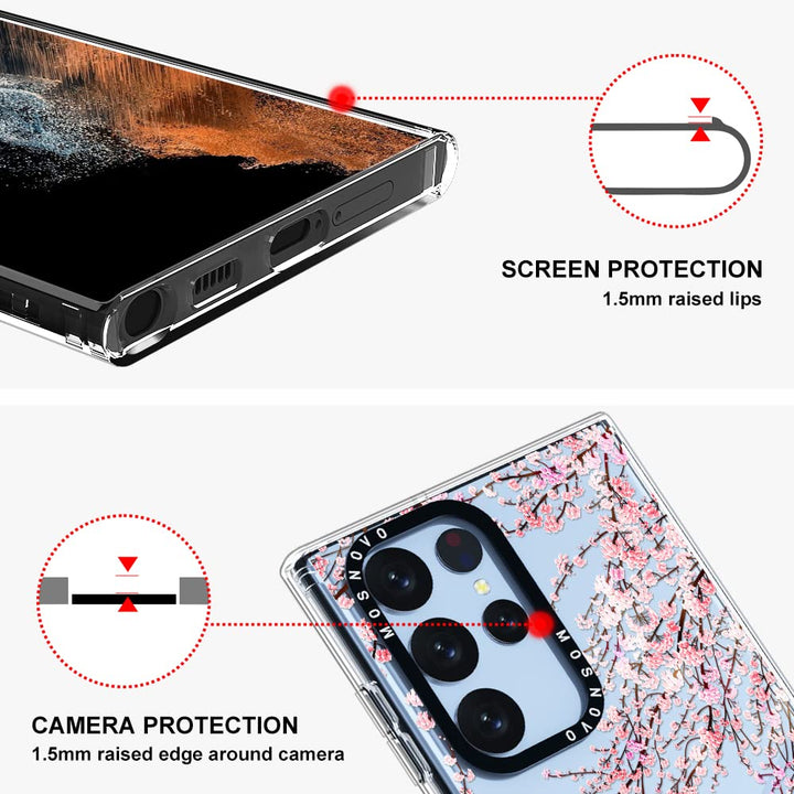Case for Samsung Galaxy S22 Ultra, [Buffertech 6.6ft Military-Grade Drop Protection] [Anti Peel Off Tech] Clear TPU Bumper Phone Case Cover Design - Black Purple Flower