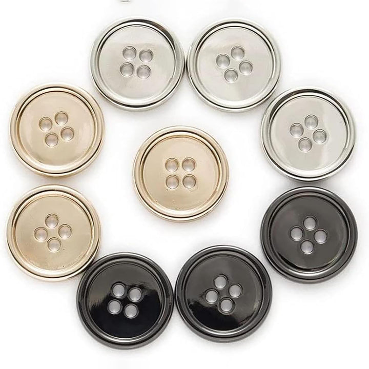 10 PCS Metal Buttons Suit Shirts Coats Sewing Round Retro 4-Hole Buttons for Clothes Decoration Handmaking (Golden, 15mm)