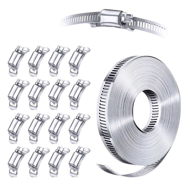 STEELSOFT Stainless Steel Band Clamp System Kit, DIY, Large Hose Clamp Worm Clamps Duct Clamp 2.5&#39;&#39;-115&#39;&#39; Diameter, 30 FT Strap + 8 Fasteners, Air Ducting, Metal Strapping, Exhaust Wrap Clamps