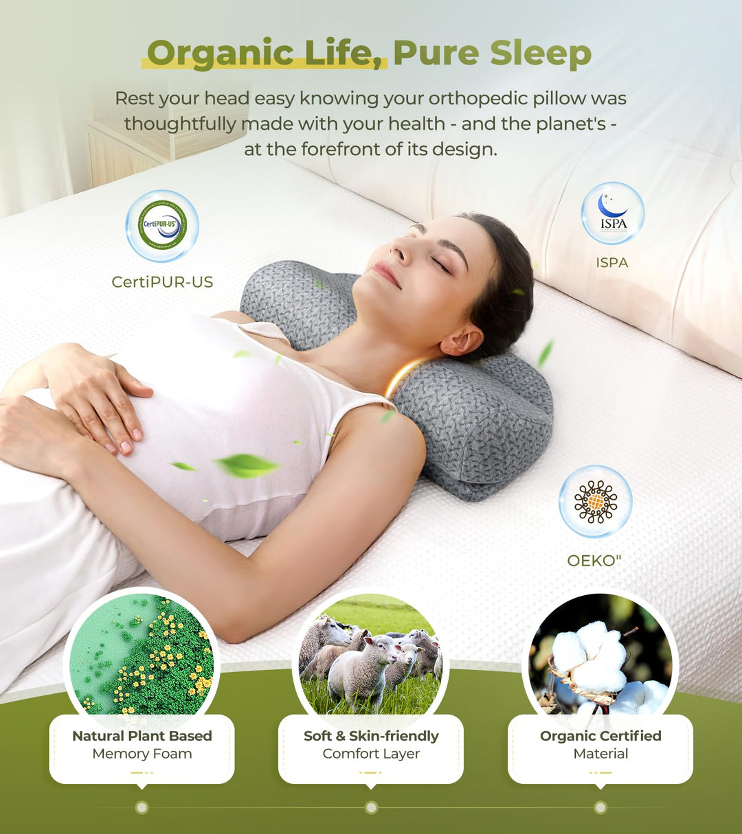 6-in-1 Adjustable Cervical Neck Pillows for Pain Relief Sleeping, Memory Foam Bolster Pillows with Detachable Pad, Neck Support Pillow for Body Lumbar Knee Leg Back Orthopedic Neck Roll (Grey)