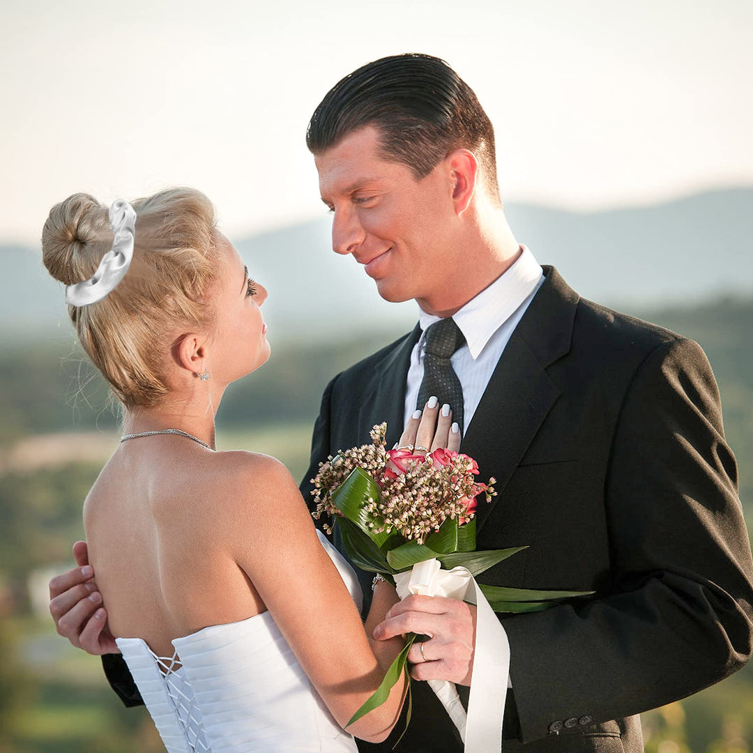 8pcs Satin Bridesmaid Proposal Gifts Hair Ties Hair Scrunchies Bachelorette Party Favors Satin Bridesmaid Gift for Wedding Parties (Black)