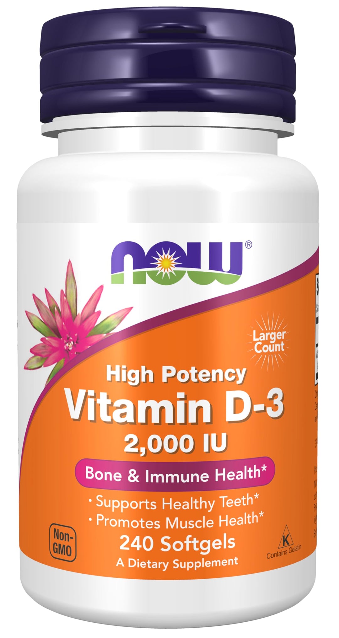 NOW Foods Supplements, Vitamin D-3 2,000 IU, High Potency, Structural Support*, 240 Softgels