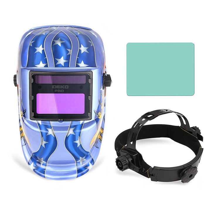 Welding Helmet - Solar Power Auto Darkening Welding Helmet - Adjustable Shade Range 4/9-13 for Mig Tig - Arc Welder Mask (Blue Eagle)